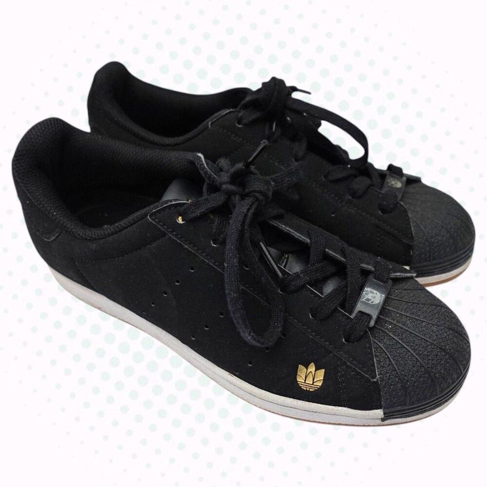 Adidas Black Superstar Sneakers w/ Black & Gold Accents US Men's 6.5/Women's 8